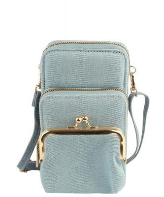 Fashion Kiss Lock Crossbody Bag Cell Phone Purse LMS207 LIGHT DENIM